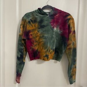 525 America Amber Multicolor Cropped Raw Hem Tie-Dye Hoodie Size XS